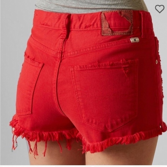NWT Lucky Brand High Rise‎ Shortie Jean Short Distressed  Red SZ 14 - Picture 3 of 7